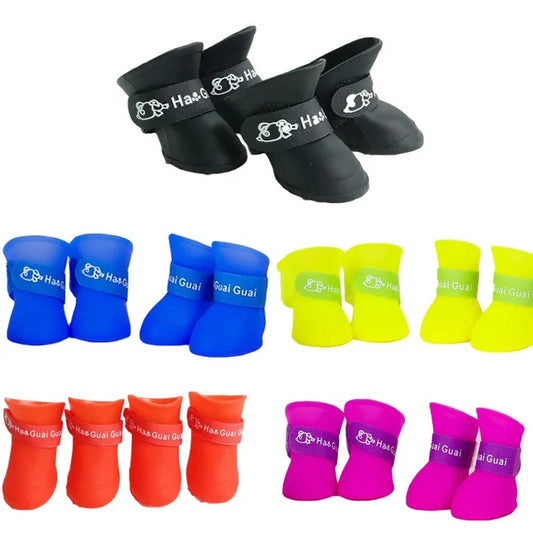 4Pcs Anti-slip Rubber Boot Rain Shoes for  Small Medium Dog Cat